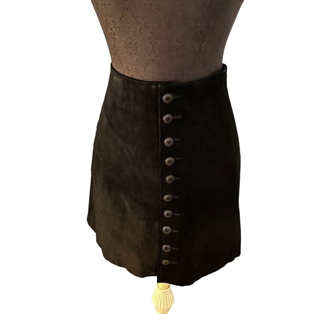 Express Black real Suede Button-Front Mini Skirt